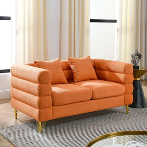 English Elm 60inch Compact Sectional Sofa Teddy Upholstery Gold Legs Retro Modern Two Seat W834S00555