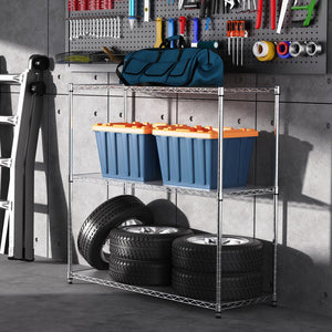 English Elm 3 3-Tier Heavy Duty Wire Shelving Unit, NSF Certified 1050 lb Capacity, Adjustable Shelves & Feet Chrome W155091055