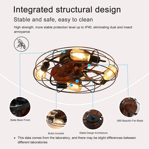 English Elm Caged Ceiling Fan With Light - Modern Low-Profile 20'' Enclosed Fan With Remote, Safe & Stylish Design W1340103792