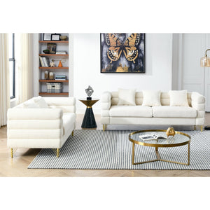 English Elm 3-Seater Ivory White Teddy Sofa Set With 2-Seater & 5 Pillows - Elegant Comfort For Your Living Space W834S00170