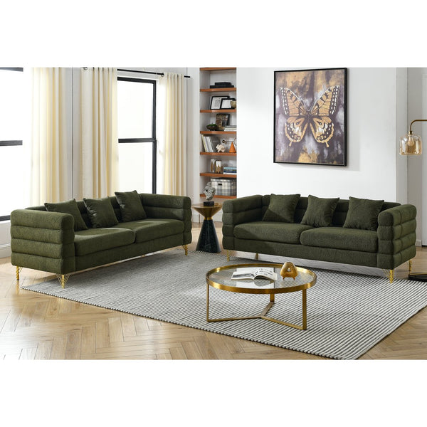 English Elm 3-Seater Plush Green Teddy Sofa Set - Cozy, Durable & Stylish Combination For Family Rooms W834S00163