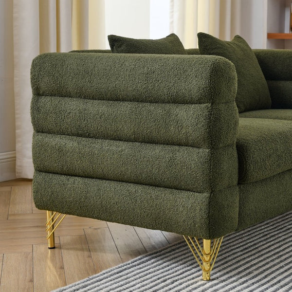 English Elm 60inch Teddy Fabric Art Deco Sectional Sofa Deep Plush Seating with Gold Metal Legs W834S00554