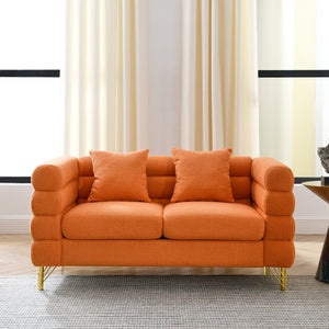 English Elm 60inch Compact Sectional Sofa Teddy Upholstery Gold Legs Retro Modern Two Seat W834S00555