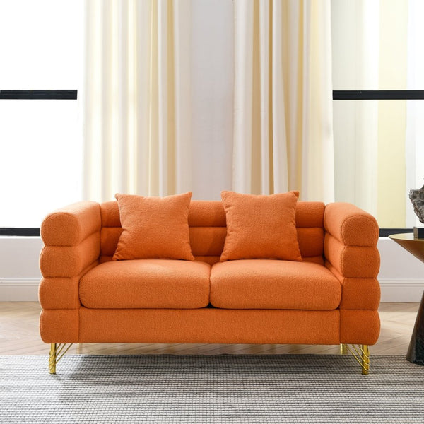 English Elm 60inch Compact Sectional Sofa Teddy Upholstery Gold Legs Retro Modern Two Seat W834S00555