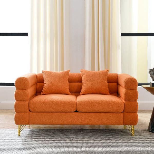 English Elm 3-Seater Soft Orange Teddy Fabric Sofa Set With 5 Pillows - Stylish Comfort For Home Living Spaces W834S00167