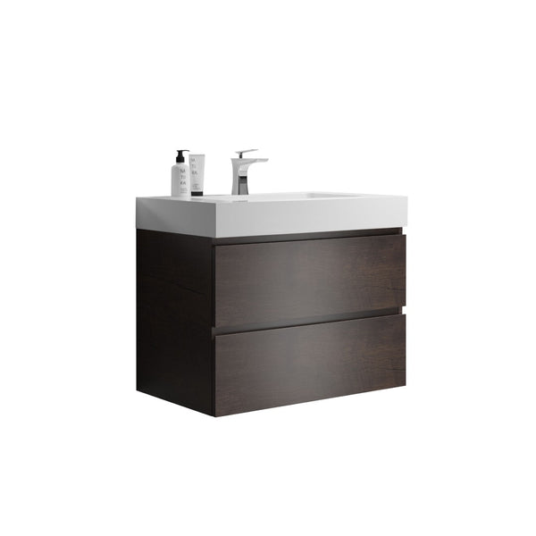 English Elm Alice Floating Bathroom Vanity Rosewood Finish Engineered Stone Basin Triple Drawer W1865S00236