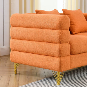 English Elm 81 Oversized 3 Seater Sectional Sofa - Orange Teddy Fabric, Deep Seating, 3 Pillows, Modern Comfort for Living Room Office Bedroom (W834S00034) W834S00512