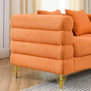 English Elm 60inch Compact Sectional Sofa Teddy Upholstery Gold Legs Retro Modern Two Seat W834S00555