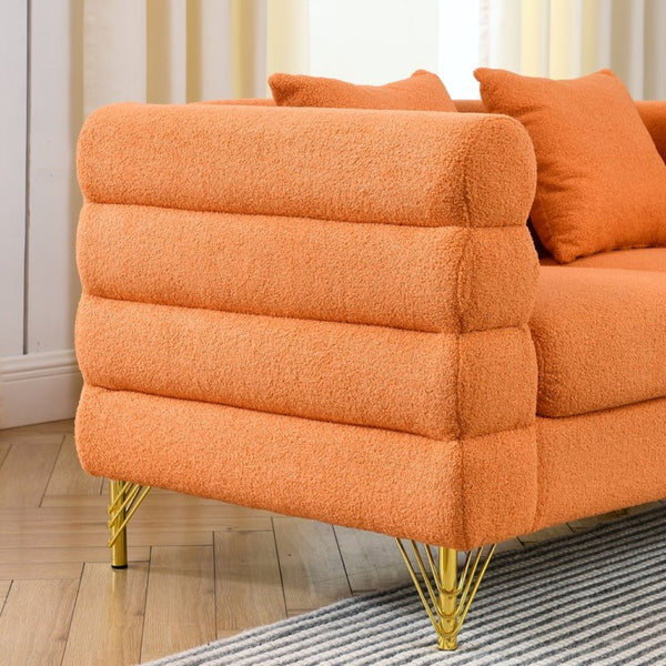 English Elm 60inch Compact Sectional Sofa Teddy Upholstery Gold Legs Retro Modern Two Seat W834S00555