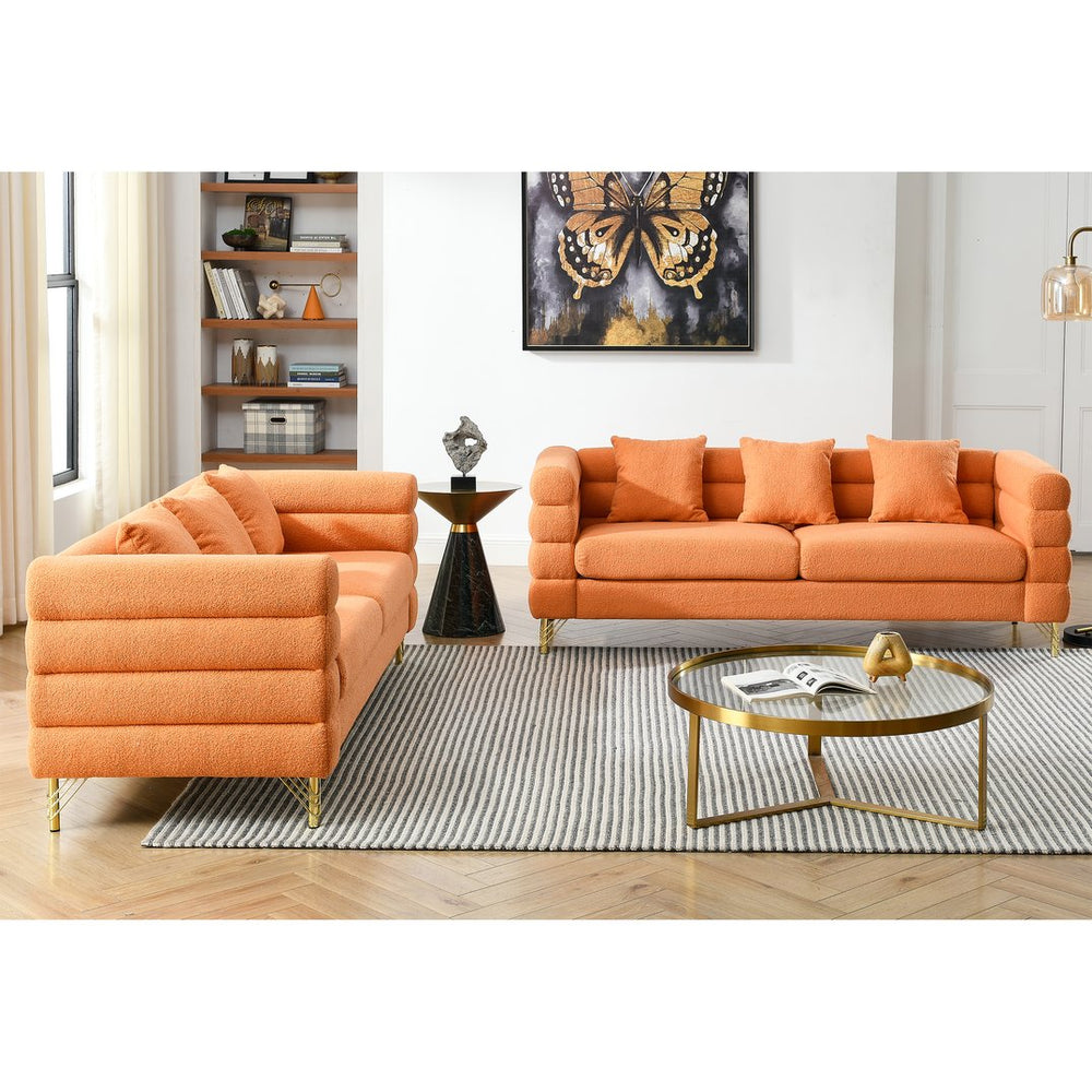 English Elm 3-Seater Cozy Orange Teddy Sofa Set - Modular Design With 6 Pillows For Family Comfort & Style W834S00166