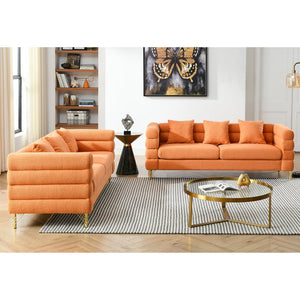 English Elm 3-Seater Cozy Orange Teddy Sofa Set - Modular Design With 6 Pillows For Family Comfort & Style W834S00166
