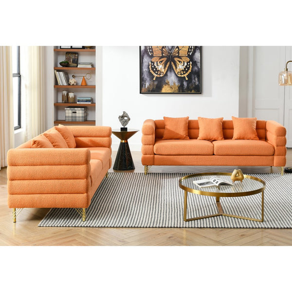English Elm 3-Seater Cozy Orange Teddy Sofa Set - Modular Design With 6 Pillows For Family Comfort & Style W834S00166