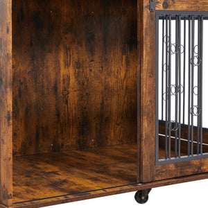 English Elm Sliding Sliding Door Dog Cage with Partition for Two Puppies Rustic Brown & Black, Dual-Furniture Crate 39.37" W sturdy tabletop storage, fits medium dogs up to 75 lb W1162103688