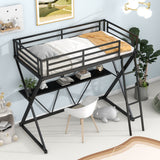 Hearth and Haven Twin Loft Bed with Desk, Ladder and Full Length Guardrails, Black WF306851AAB