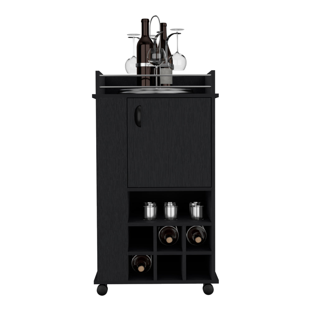 English Elm Bar Bar Cart with built-in 6-bottle wine rack, smooth-rolling casters, sturdy RTA wood construction Black 36.2 L x 21.2 W x 6.29 H B097120591