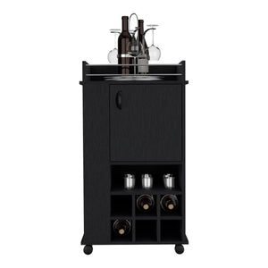 English Elm Bar Bar Cart with built-in 6-bottle wine rack, smooth-rolling casters, sturdy RTA wood construction Black 36.2 L x 21.2 W x 6.29 H B097120591
