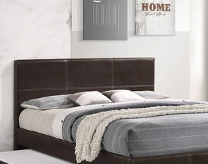 English Elm Full Full Size Bed with Twin Trundle Upholstered Faux Leather Headboard Wooden Slats Modern Design Cozy Sleep Espresso 60 L x 41 W x 7 H B011S01147