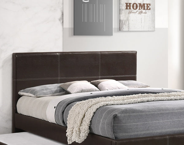 English Elm Full Full Size Bed with Twin Trundle Upholstered Faux Leather Headboard Wooden Slats Modern Design Cozy Sleep Espresso 60 L x 41 W x 7 H B011S01147