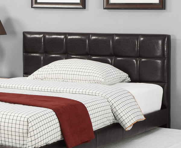 English Elm Full Full Size Bed with Twin Trundle Upholstered Faux Leather Headboard Wooden Slats Modern Design Cozy Sleep Espresso 59 L x 50 W x 6 H B011S01149