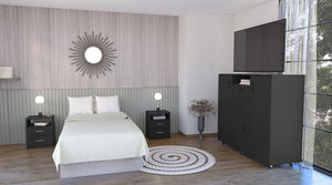English Elm 3 Piece Milano Bedroom Set with Double-Door Dresser & 2 Salento Nightstands, Black, Easy-Assembly Durable Design B097S00064