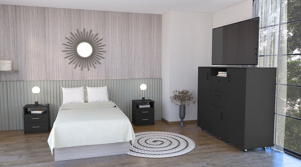 English Elm 3 Piece Milano Bedroom Set with Double-Door Dresser & 2 Salento Nightstands, Black, Easy-Assembly Durable Design B097S00064