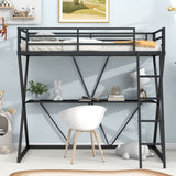 Hearth and Haven Twin Loft Bed with Desk, Ladder and Full Length Guardrails, Black WF306851AAB