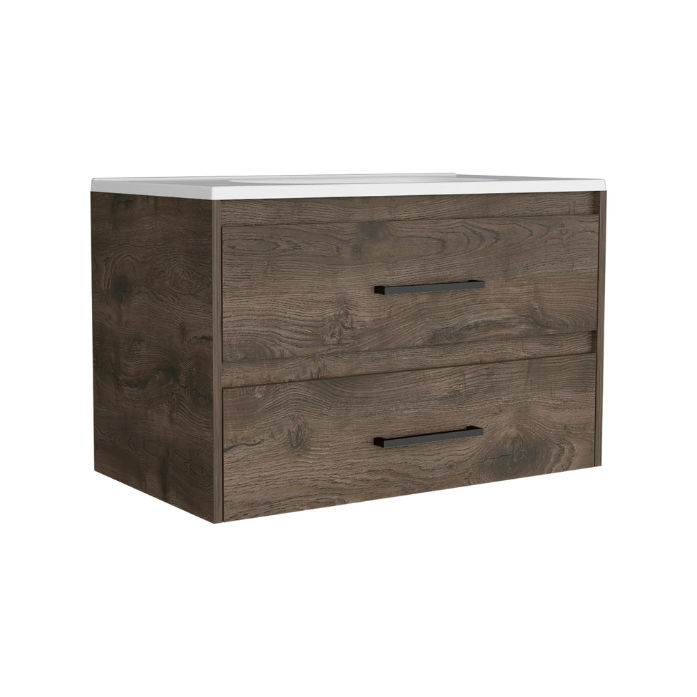 English Elm Floating Vanity 20.4"H Wall-Mounted Bathroom Cabinet with 2 Drawers, Dark Brown/White, Easy-Assembly Features B097S00008
