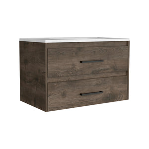 English Elm Floating Vanity 20.4"H Wall-Mounted Bathroom Cabinet with 2 Drawers, Dark Brown/White, Easy-Assembly Features B097S00008