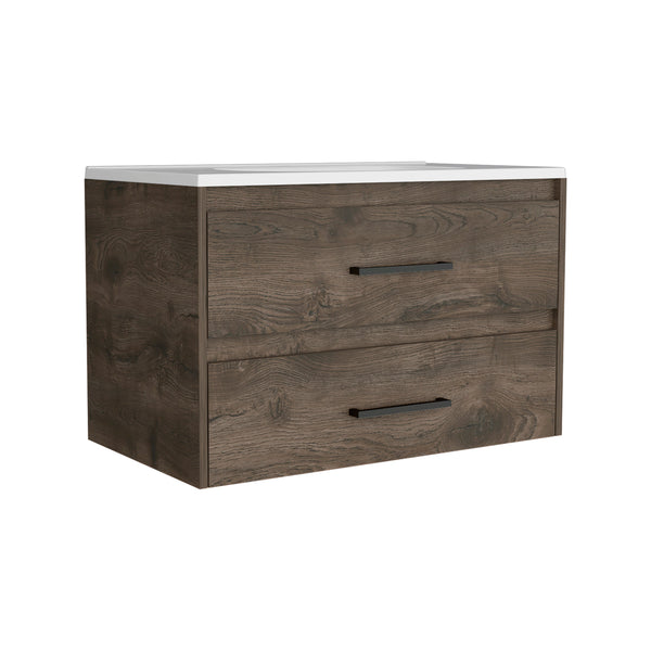 English Elm Floating Vanity 20.4"H Wall-Mounted Bathroom Cabinet with 2 Drawers, Dark Brown/White, Easy-Assembly Features B097S00008