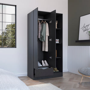English Elm Armoire with 71" Height, 1 Drawer & 4 Open Shelves, 2 Doors, Sturdy Particleboard, Easy Assembly Black 40.15 L x 23.62 W x 3.93 H B097S00011