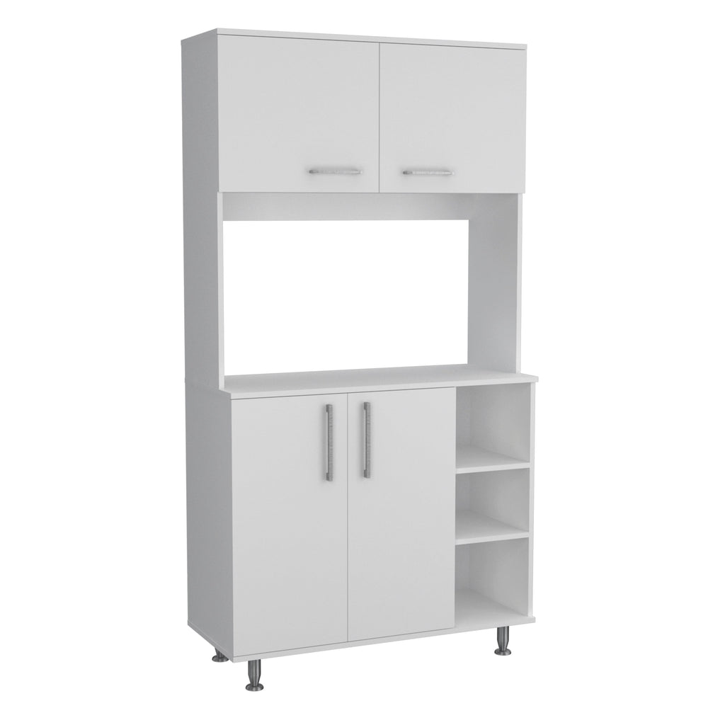 English Elm 2 Piece Kitchen Set: Syros Island Cart & Malta Pantry Cabinet In White/Light Oak For Stylish Storage B097S00040