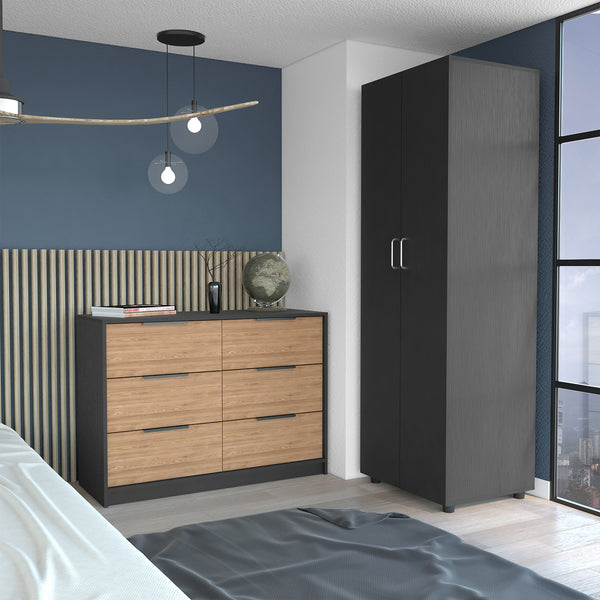 English Elm 2 Piece Bedroom Set London Armoire & Egeo 4-Drawer Dresser Black/Pine — Easy RTA Assembly, Durable Finish B0200S00236