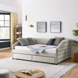 Hearth and Haven Full Size Daybed with Two Drawers Trundle Upholstered Tufted Sofa Bed, Linen Fabric (82.5"X58"X34") W487S00177