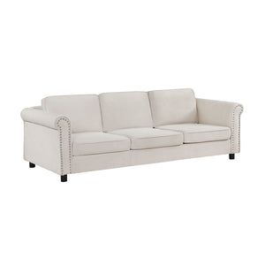 English Elm 89.37" Mid-Century Modern Couch Velvet Sofa Couch 3 Seater Sofa, Beige