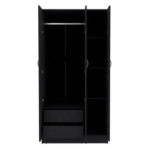English Elm Wardrobe Armoire with 3 Doors and 2 Inner Drawers, Sturdy Particle Board, Easy Interlocking Assembly Black 74.8 L x 23.62 W x 2.75 H B097S00010
