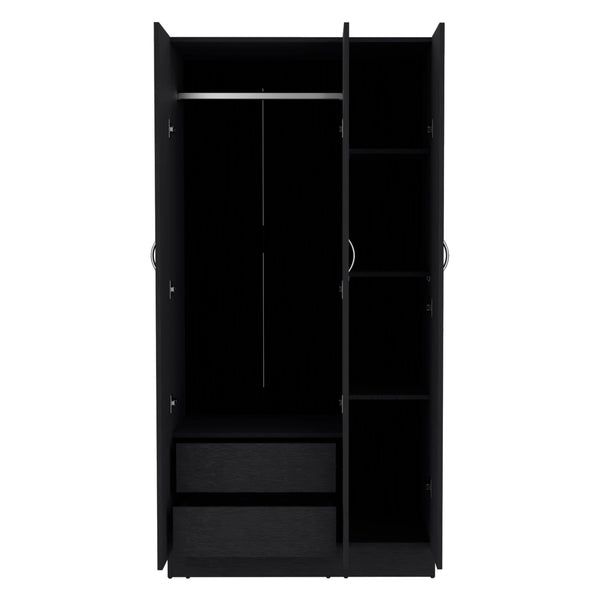 English Elm Wardrobe Armoire with 3 Doors and 2 Inner Drawers, Sturdy Particle Board, Easy Interlocking Assembly Black 74.8 L x 23.62 W x 2.75 H B097S00010