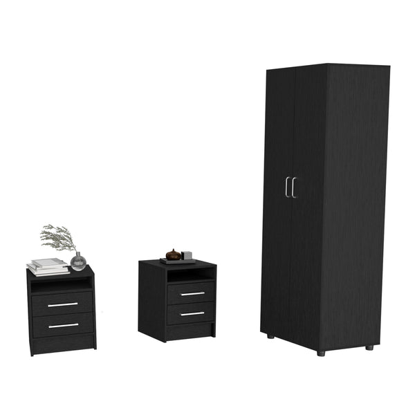 English Elm 3 Piece Bedroom Set London Armoire with 2 Leyva Nightstands Black – Sturdy RTA Wood, Easy Assembly, Durable Finish B0200S00240