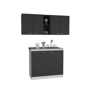English Elm 2 Piece Kitchen Set with 150 Wall Cabinet & Utility Sink Cabinet, Black Particleboard, Easy-Assembly, Durable Design B0200S00228