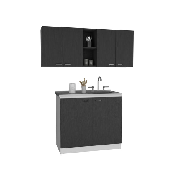 English Elm 2 Piece Kitchen Set with 150 Wall Cabinet & Utility Sink Cabinet, Black Particleboard, Easy-Assembly, Durable Design B0200S00228