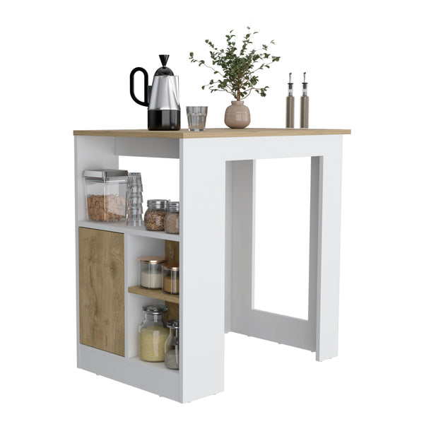 English Elm Kitchen Island with 36" Height, Interlocking RTA Assembly, 3 Open Shelves & Push-Open Cabinet, White Macadamia B097120599