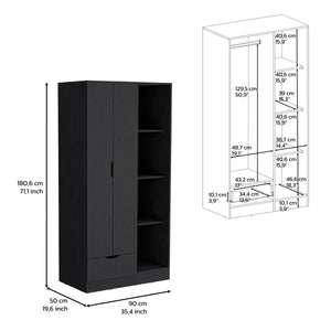 English Elm Armoire with 71" Height, 1 Drawer & 4 Open Shelves, 2 Doors, Sturdy Particleboard, Easy Assembly Black 40.15 L x 23.62 W x 3.93 H B097S00011