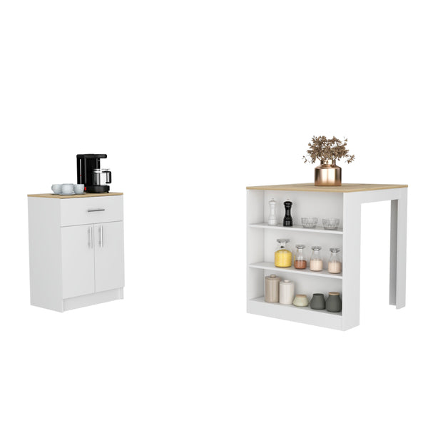 English Elm 2 Piece Kitchen Set with Island and Pantry Cabinet — Sturdy RTA Particle Board, Easy Interlock Assembly, Pre‑drilled Holes, Clear Instructions, Durable Finish White 4.3 L x 35.2 W x 4 H B0200S00221