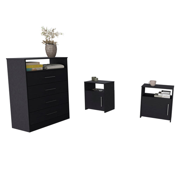 English Elm 3 Piece Bedroom Set Kairo Dresser with Dual Omaha Nightstands Black - Easy Assembly, Durable Finish B0200S00232