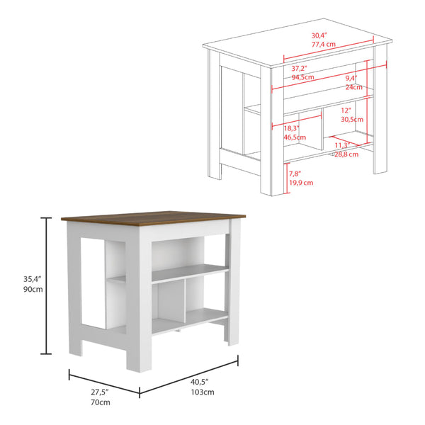 English Elm 2 Piece Kitchen Set - Delos Island & Barbados Pantry Cabinet In White/Walnut For Modern Spaces B097S00018