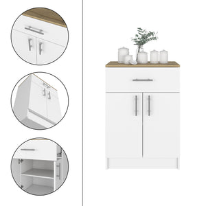 English Elm 2 Piece Kitchen Set - Modern Delos Island & Barbados Pantry Cabinet In White/Onyx/Light Oak Finish B097S00019