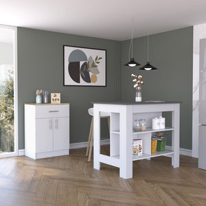 English Elm 2 Piece Kitchen Set - Modern Delos Island & Barbados Pantry Cabinet In White/Onyx/Light Oak Finish B097S00019