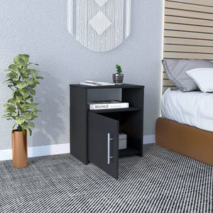 English Elm Nightstand, Modern RTA Single Door Cabinet with One Shelf, Metal Handle and Superior Top Design Black 26.7 L x 19.6 W x 6.29 H B097120603