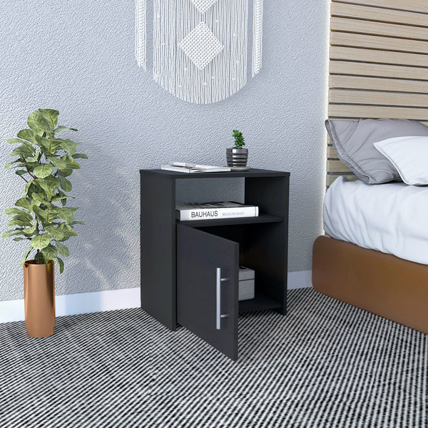 English Elm Nightstand, Modern RTA Single Door Cabinet with One Shelf, Metal Handle and Superior Top Design Black 26.7 L x 19.6 W x 6.29 H B097120603