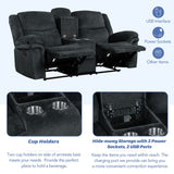 Hearth and Haven Home Theater Seating Manual Reclining Sofa with Hide-Away Storage, Cup Holders, 2 Usb Ports, 2 Power Sockets For Living Room, Bedroom WF306320AAC