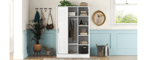 English Elm 3-door Shutter Wardrobe White Mdf Freestanding Bedroom Storage with Hanging Rail LP006003AAK